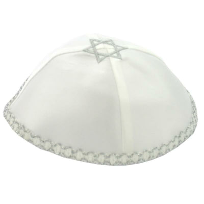 Kippa en satin blanc 20 cm avec maguen