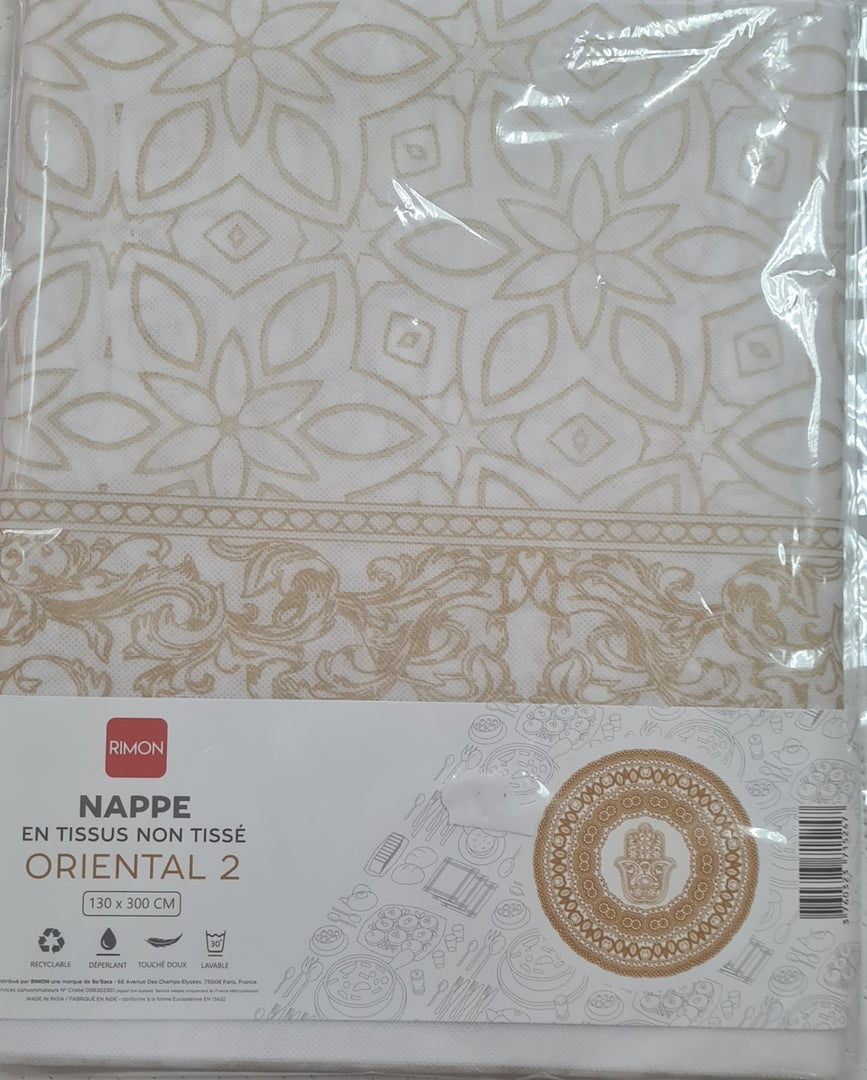 Nappe en tissu non tissé Blanc et Or 130x300 cm