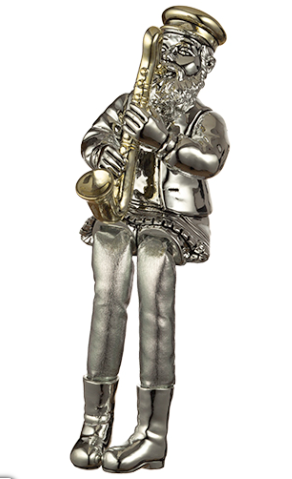 Figurine biblot Hassid saxophoniste en polyrésine argentée 26 cm