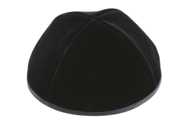 Kippa en velours noir 4 parties, avec liseret