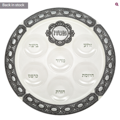 Plateau de seder en verre avec déco argentée 40 cm