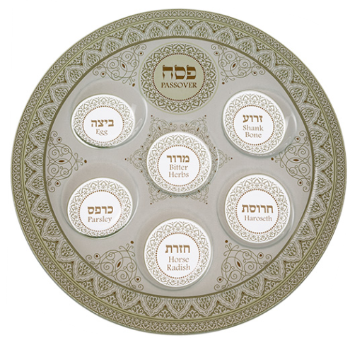 plateau de seder de Pessah en verre décoré 40cm