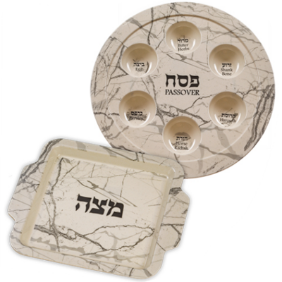 Ensemble plateau de seder et plat à matsa en mélaminé