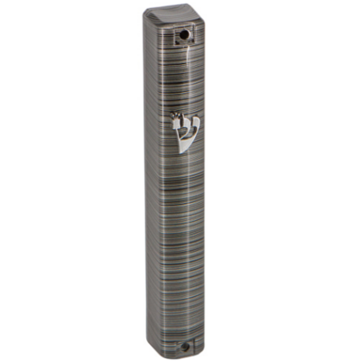 Mezouza PVC 12 cm gris anthracite avec déco fines rayures