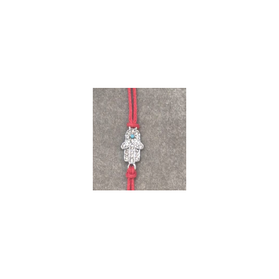 Bracelet fil rouge petite main rodium déco pierre bleue