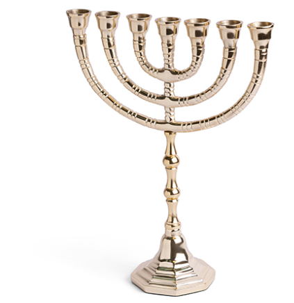 Menorah en nickel doré à 7 branches de 28 cm de hauteur