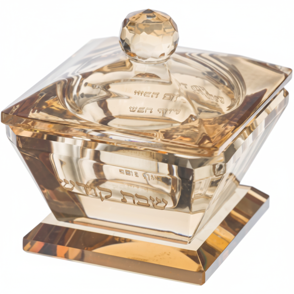 Salière en cristal avec couvercle doré