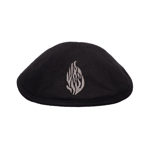 Kippa en daim noir/blanc avec symbole Breslev - 19 cm