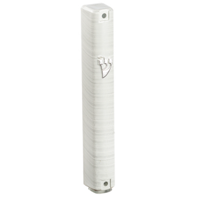 Mezouza en PVC de 12 cm blanche avec fines rayures
