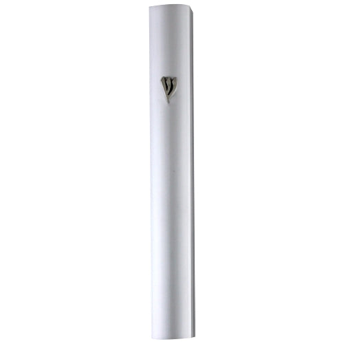 Boitier mezouzah circulaire en aluminium  argentée  12 cm.