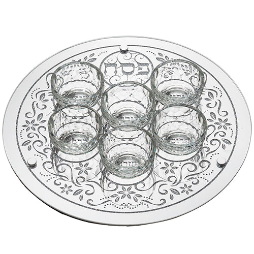 Plateau du seder pour PESSAH en miroir avec coupelles