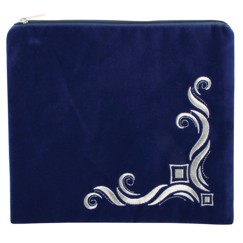 Pochette de téfilines en velours bleu marine brodé