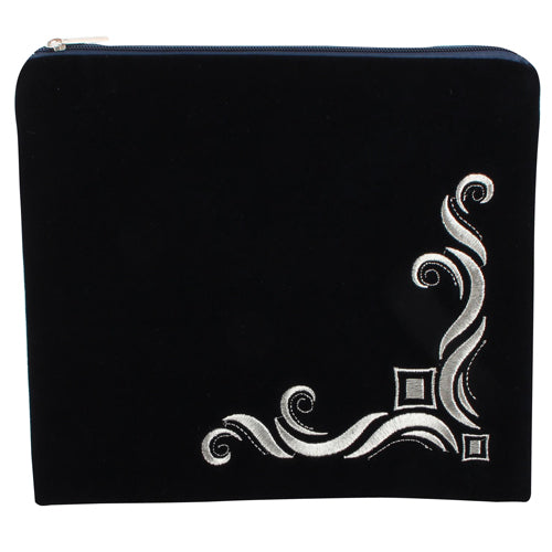 Pochette de téfilines en velours bleu marine brodé
